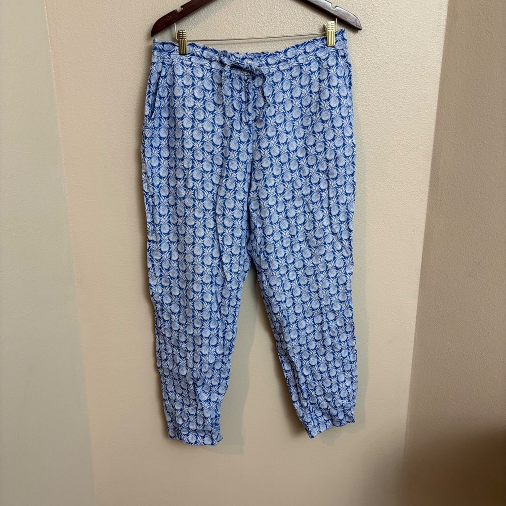 Tommy Bahama Pineapple Print Linen Pants Size M Blue White Tropical Beach Resort